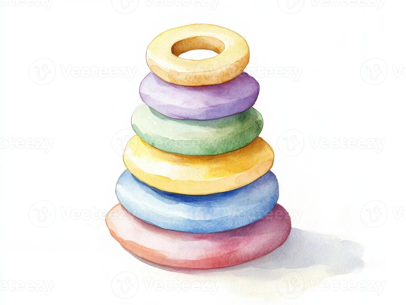Pastel-colored pyramid stacking toy for children featuring smooth, rounded shapes against a white background with soft shadows photo