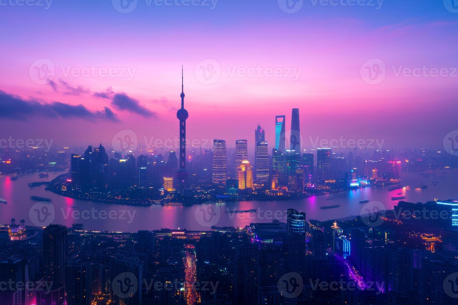 A dynamic smart city skyline at dusk with glowing connections highlighting big data and technology integration photo