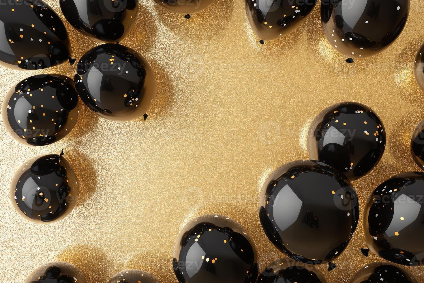 Discount balloons on a shiny gold background with ample space for advertising messages photo