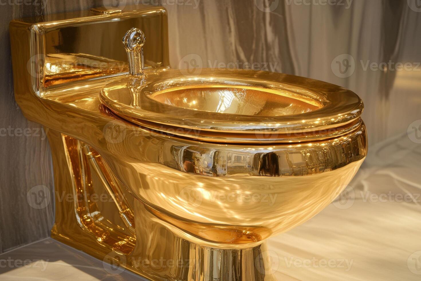 Luxurious golden toilet showcased in an elegant space, blending extravagance and design creativity photo