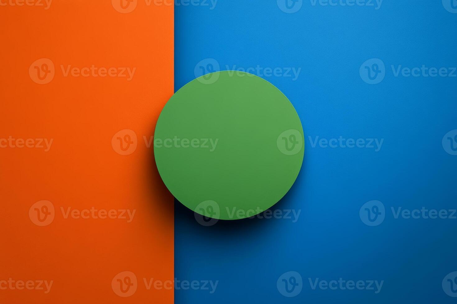 Minimalist green circle on vibrant blue and orange background with contrasting colors creating a modern aesthetic photo