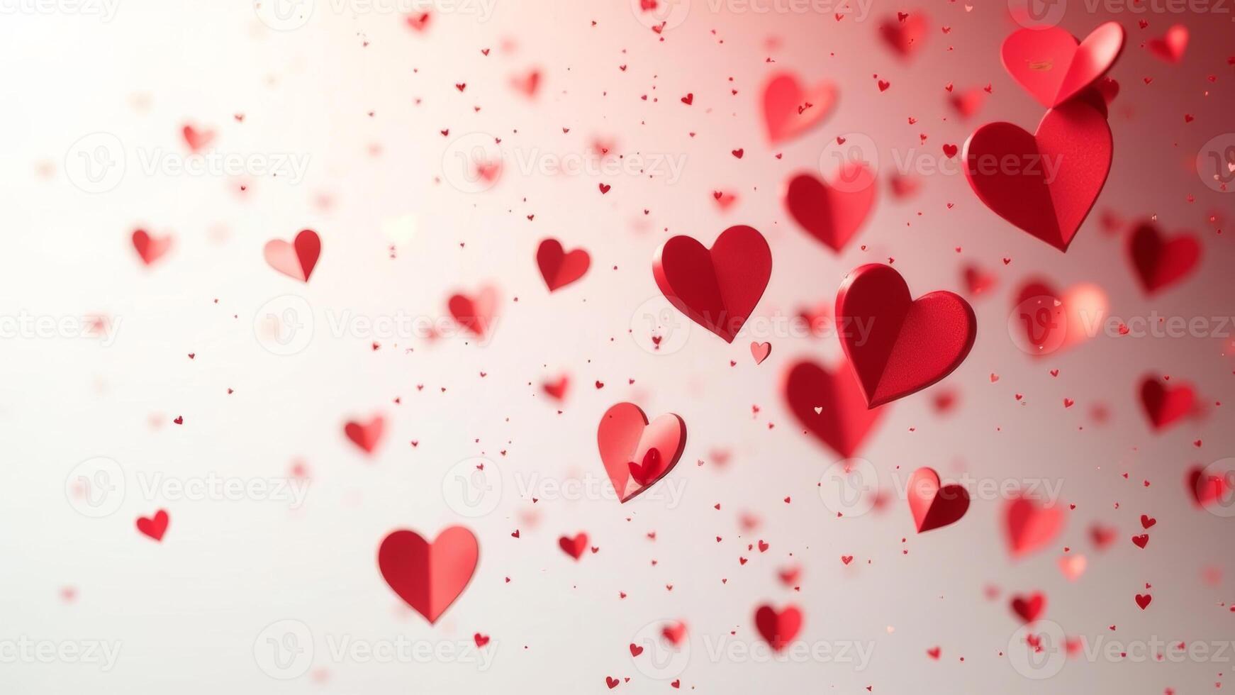 Colorful red hearts float gently against a soft gradient background, creating a romantic atmosphere for celebrations or events photo
