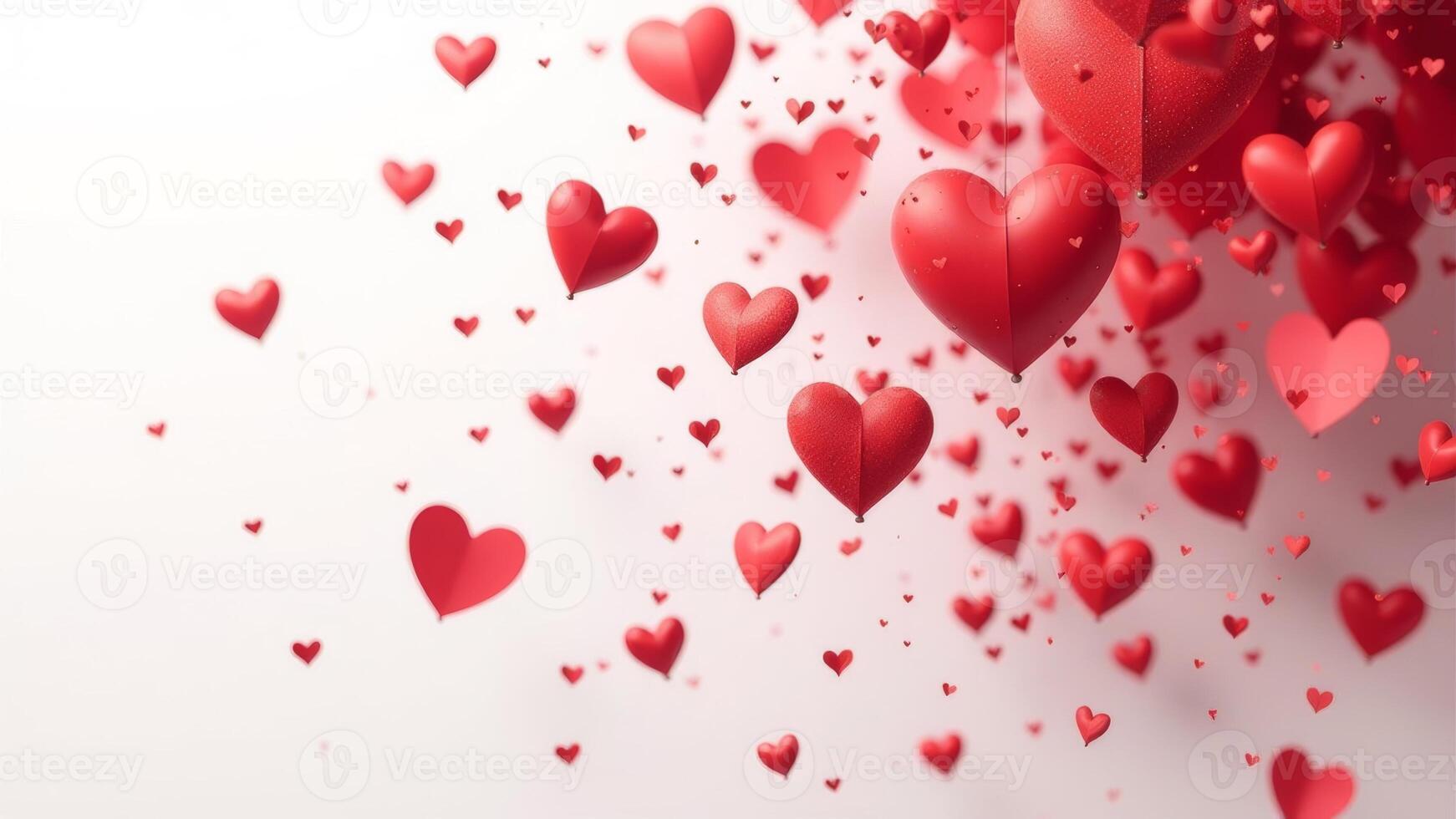 Red hearts cascade beautifully against a soft backdrop, creating a romantic atmosphere perfect for Valentine's Day celebrations photo