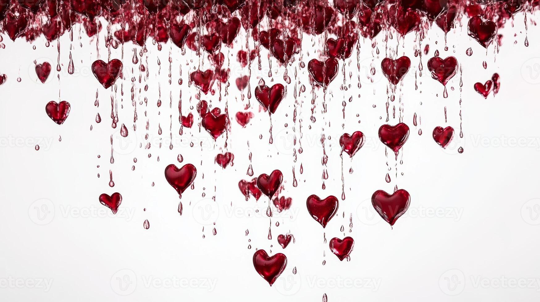 Red hearts falling like rain for Valentine's Day on a clean white backdrop creates a romantic and festive atmosphere photo