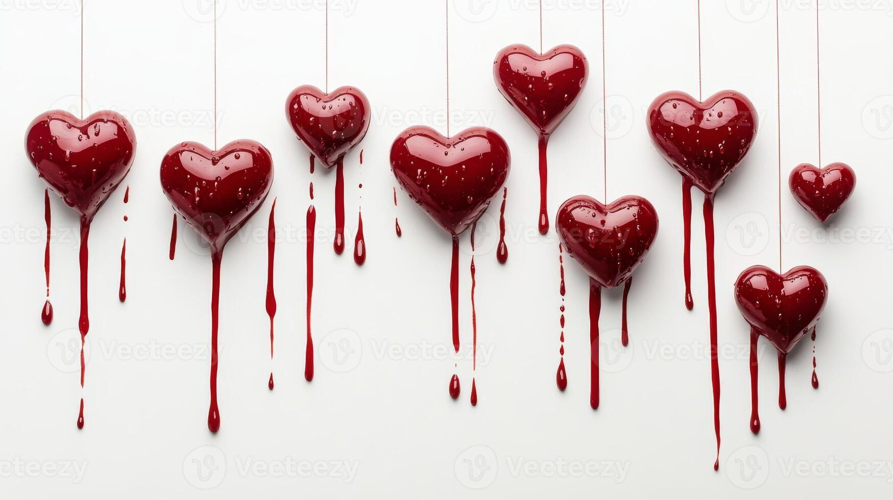 Romantic red hearts cascading down in a whimsical arrangement for Valentine's Day celebration on a clean white background photo