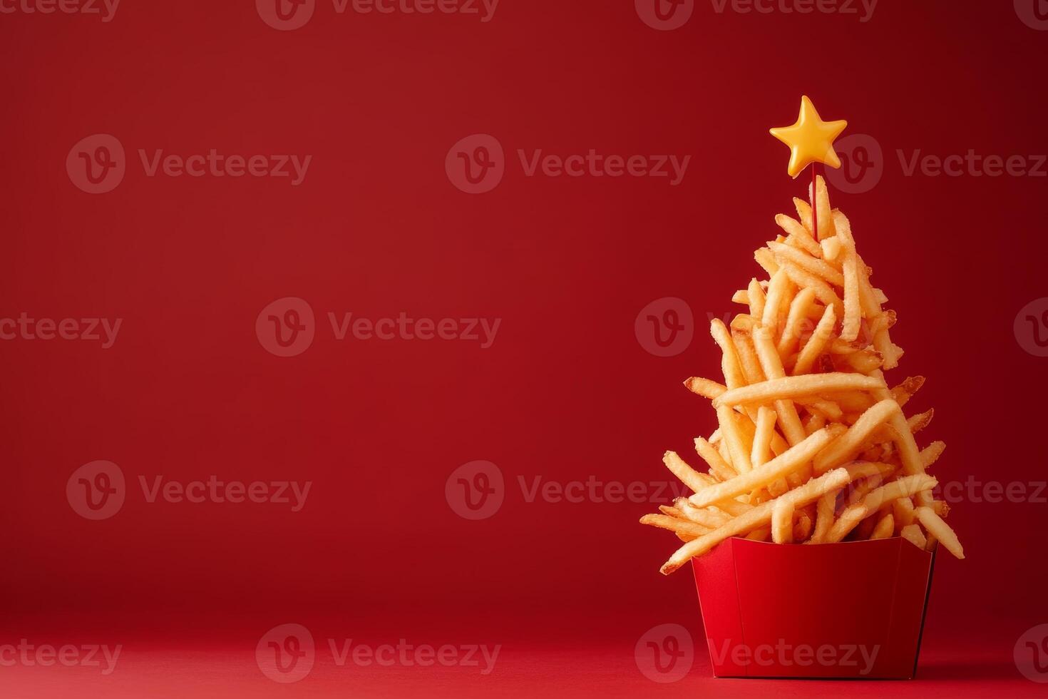 Adorable Christmas tree made of crispy french fries with a star atop, perfect for festive food celebrations photo