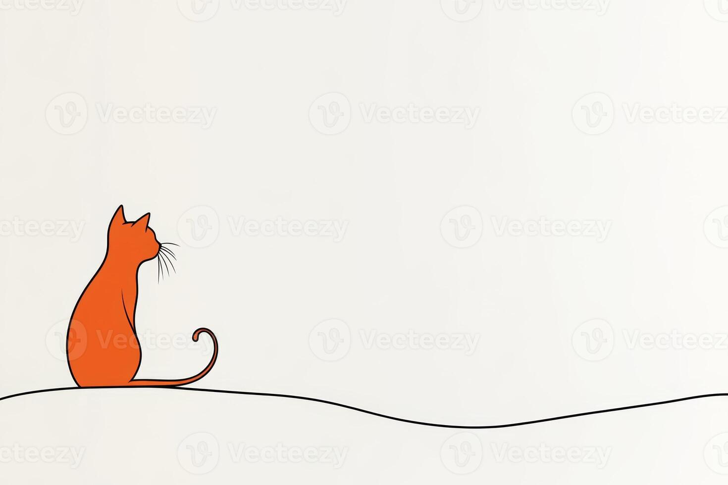 A whimsical sketch of a red cat gazing pensively into the distance on a minimalist white background photo