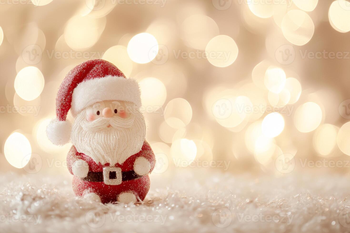 Happy Santa Claus figurine with a festive bokeh background, perfect for celebrating the joys of Christmas in a cozy setting photo