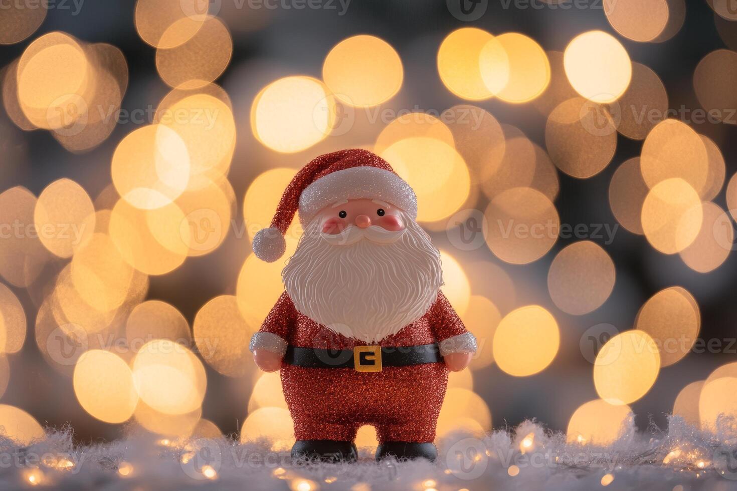 A joyful Santa Claus figure stands against a shimmering bokeh background, embodying the Christmas spirit and festive cheer photo