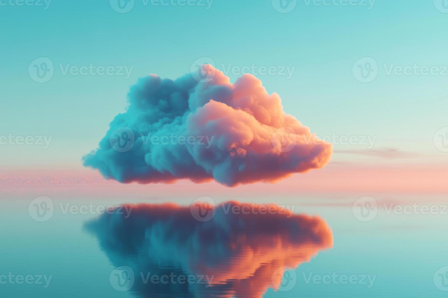 A stunning blue cloud floats gently over a calm sea at twilight, reflecting soft pastels in the serene evening sky photo