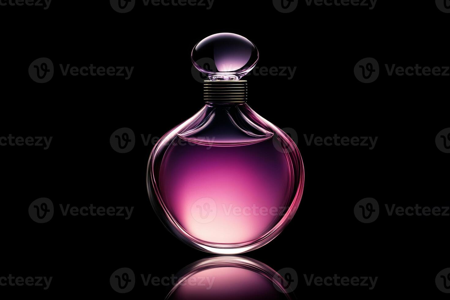 Elegant perfume bottle isolated against a black background showcasing its distinct contours and rich gradient of purple hues photo