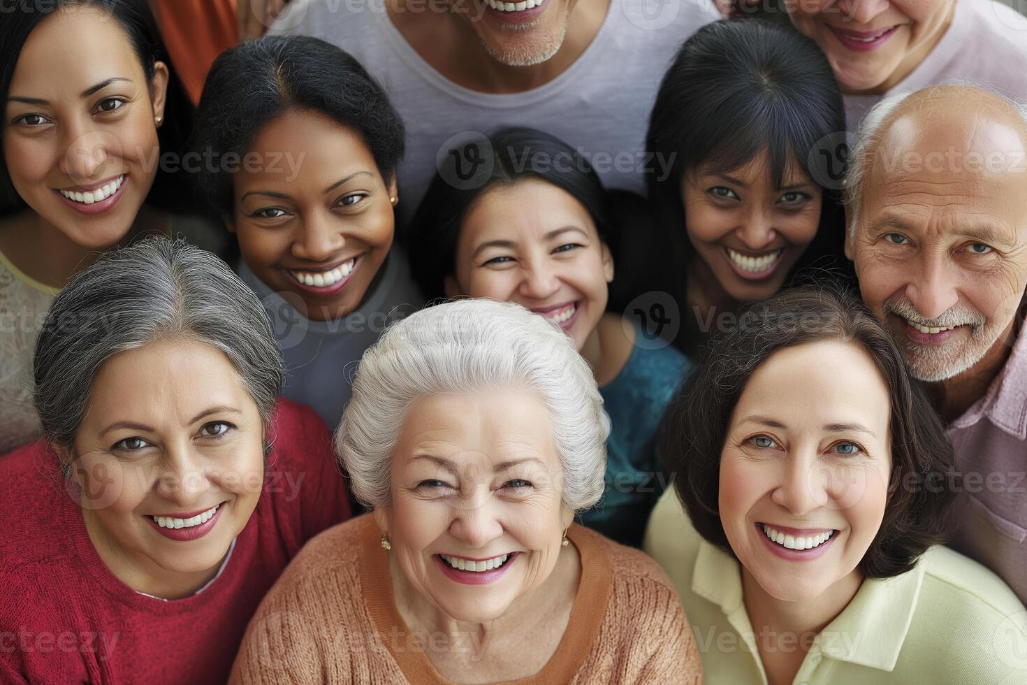 Happy group of diverse friends enjoying a joyful gathering at a community event in a sunny outdoor setting photo