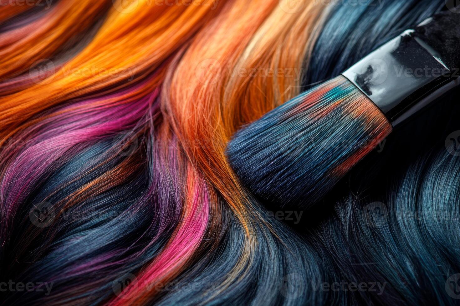 Hair coloring process with vibrant shades using a brush in a professional salon setting showcasing creativity and precision photo