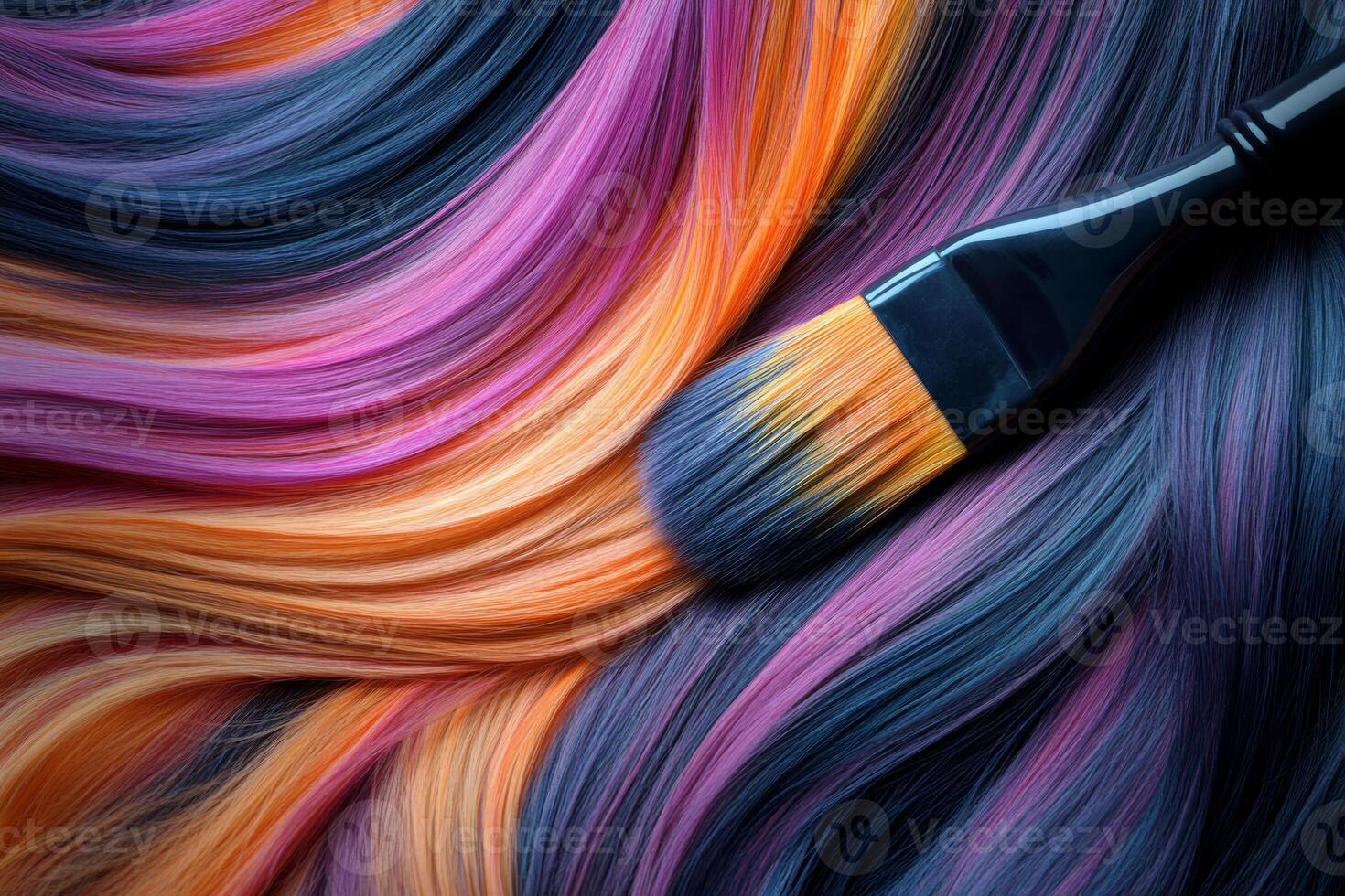 A professional stylist expertly applies vibrant color to hair using a brush, highlighting creative techniques during a salon session photo