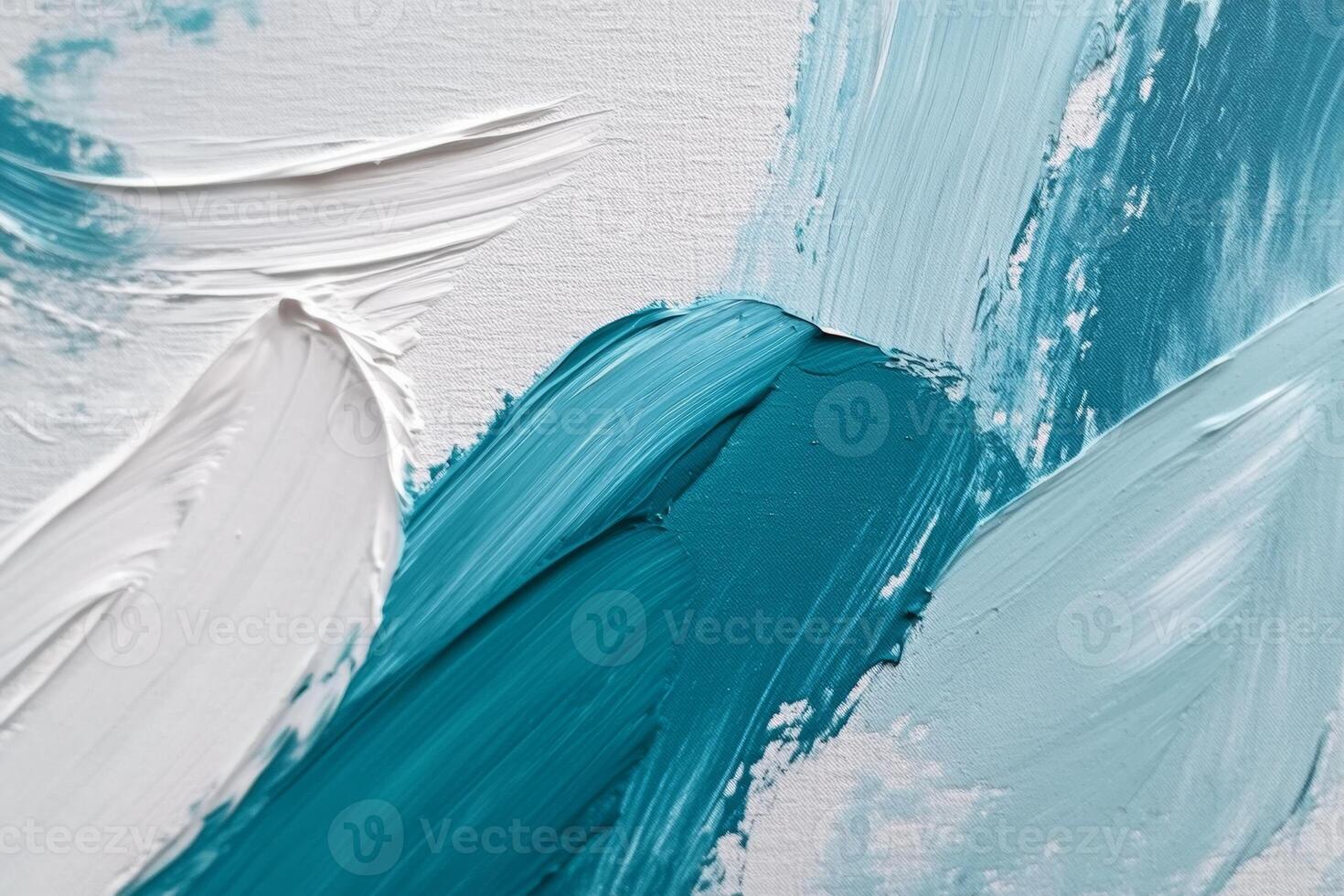 Aqua abstract brush marks on light canvas showcasing oil texture with a detached style photo
