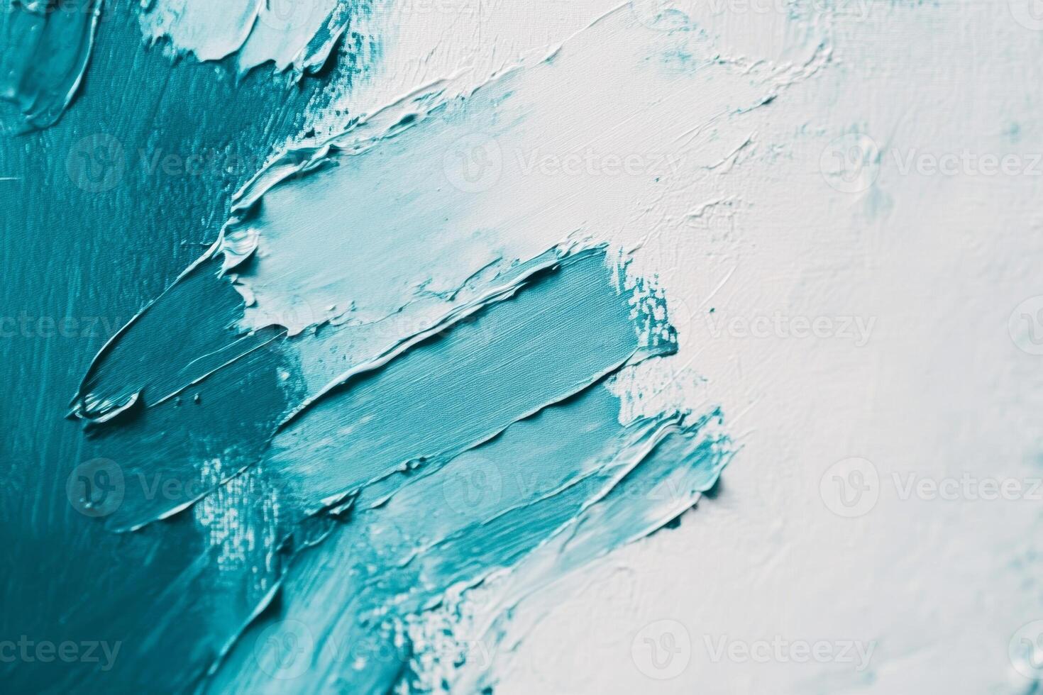 Aqua abstract brush marks create a textured pattern on a light canvas, showcasing oil paint techniques in vibrant colors photo