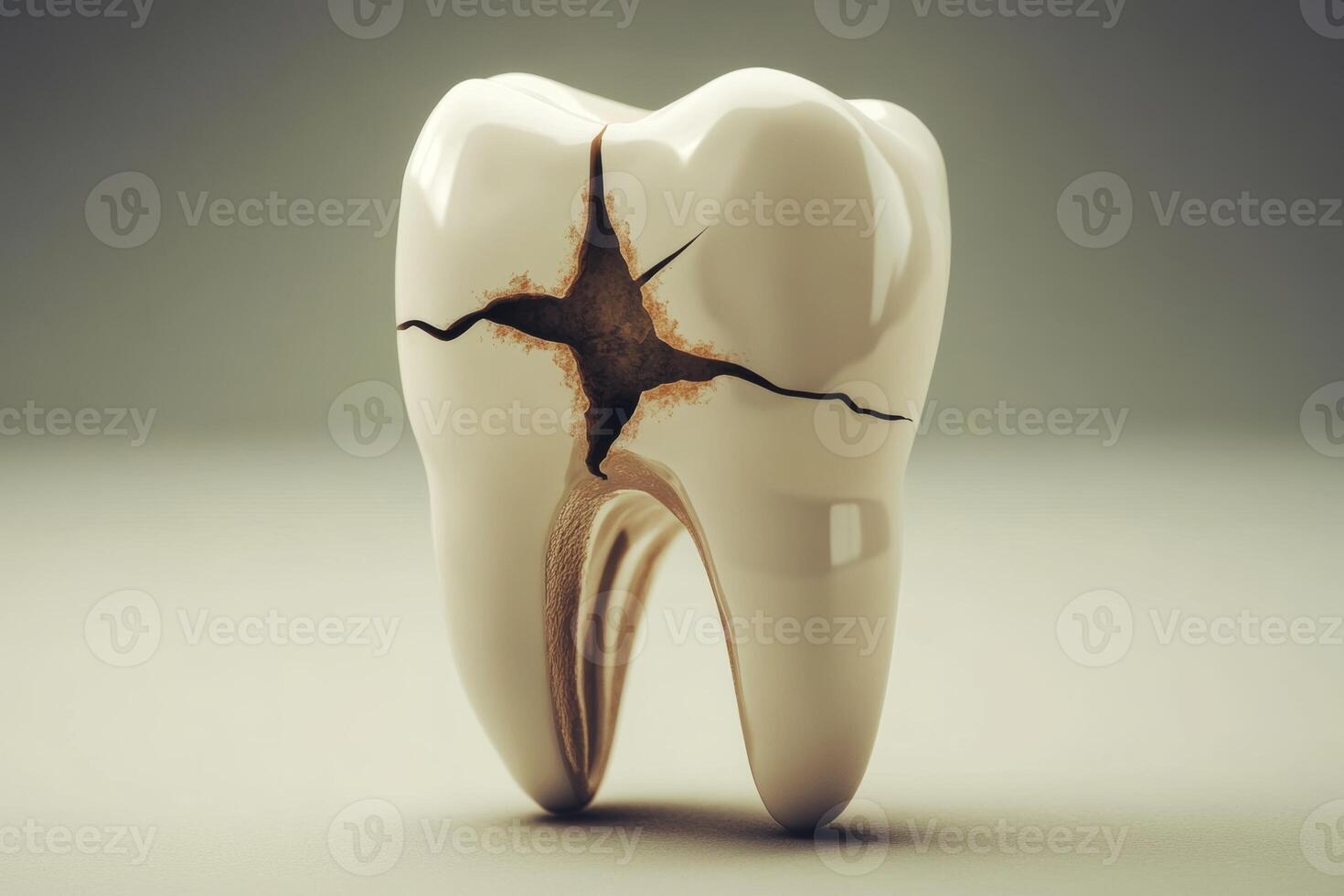 Broken tooth with visible decay highlighting the need for urgent dental care and treatment options photo