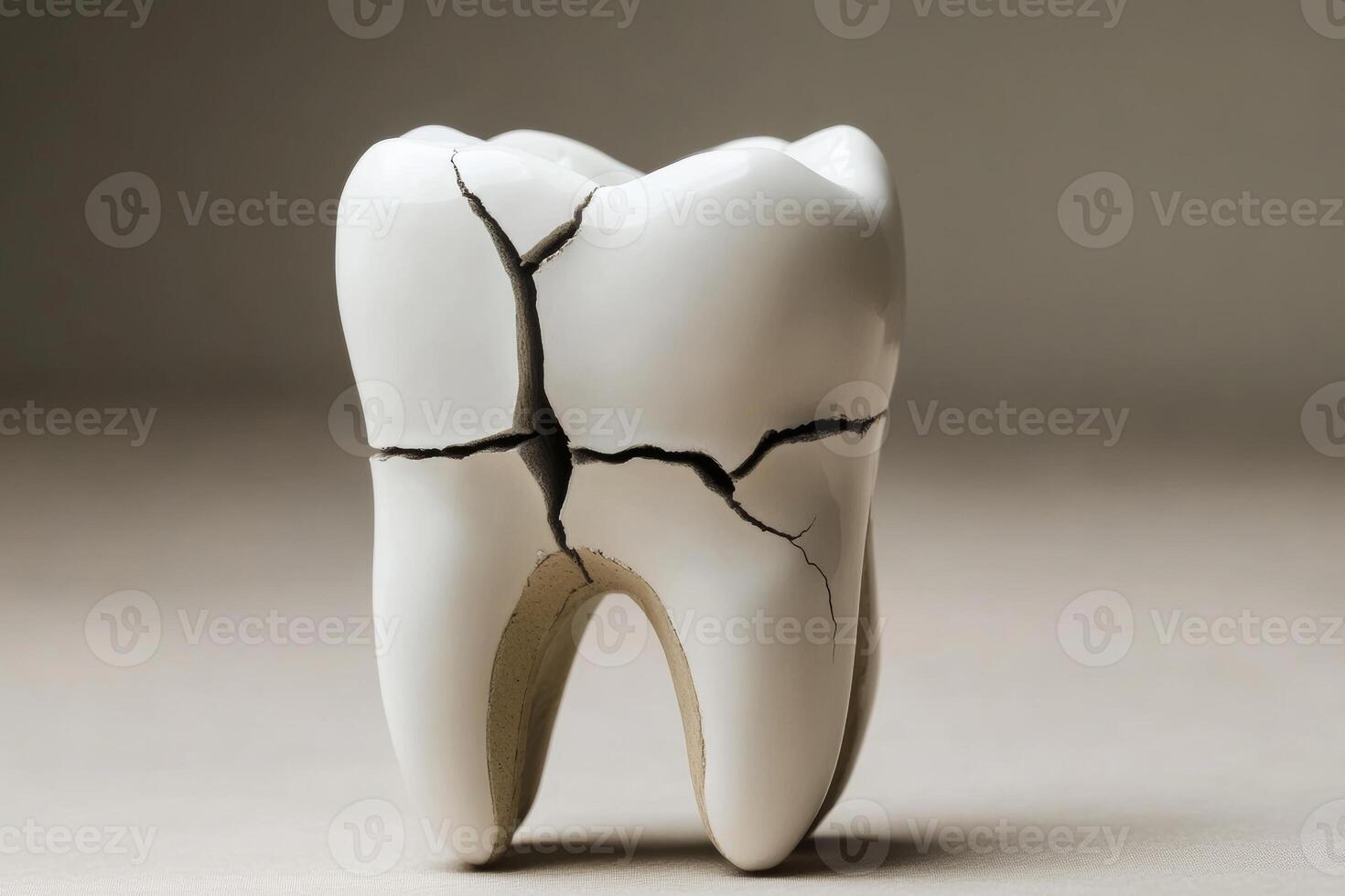 A broken tooth displaying visible decay that needs urgent dental attention and repair at a dental office setting photo