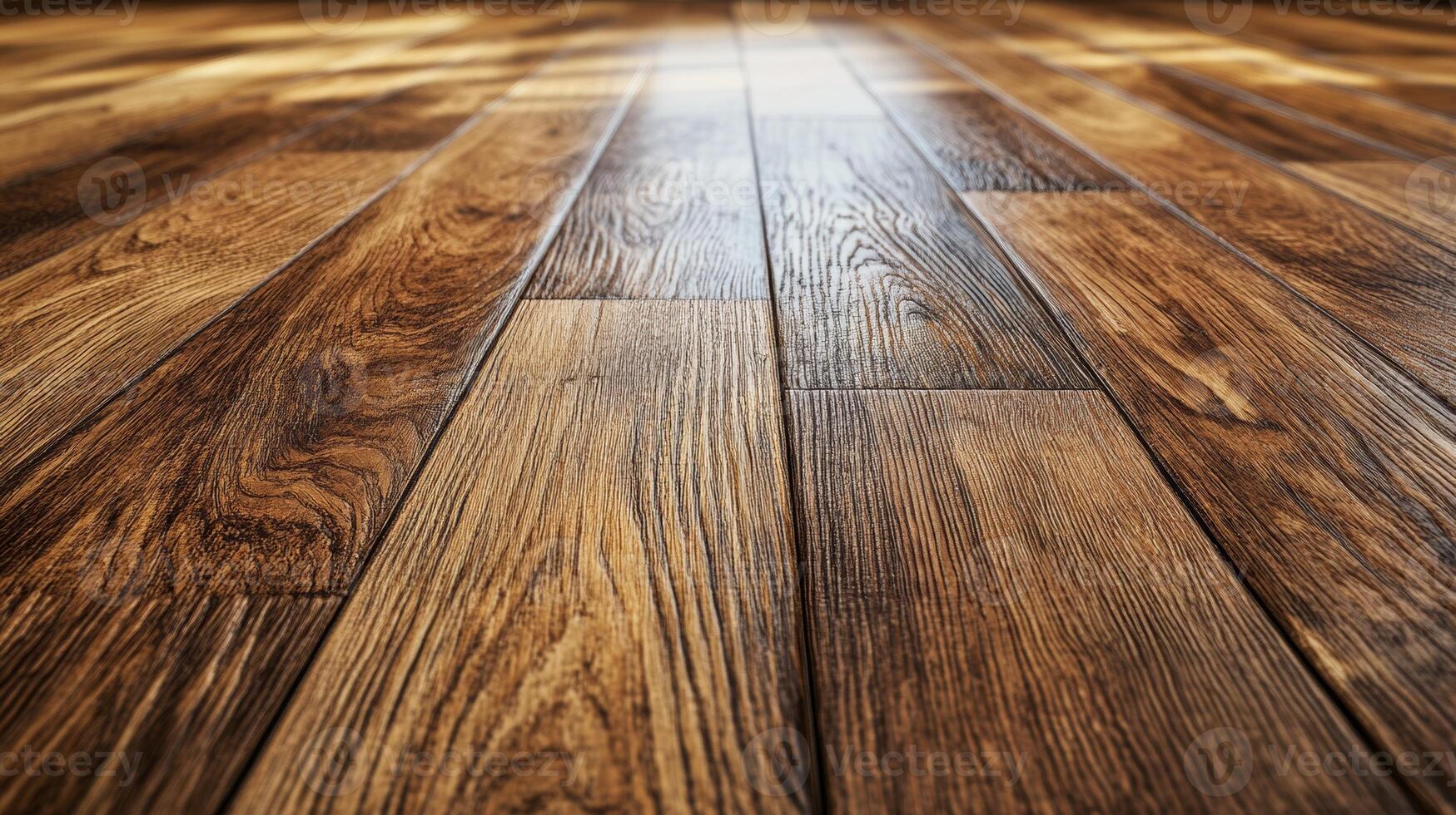 Detailed close-up of polished wooden flooring highlighting texture and natural grains in a sunlit interior photo