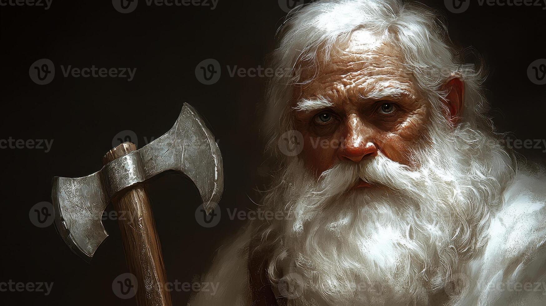 Elderly warrior, axe, dark background, fantasy portrait photo
