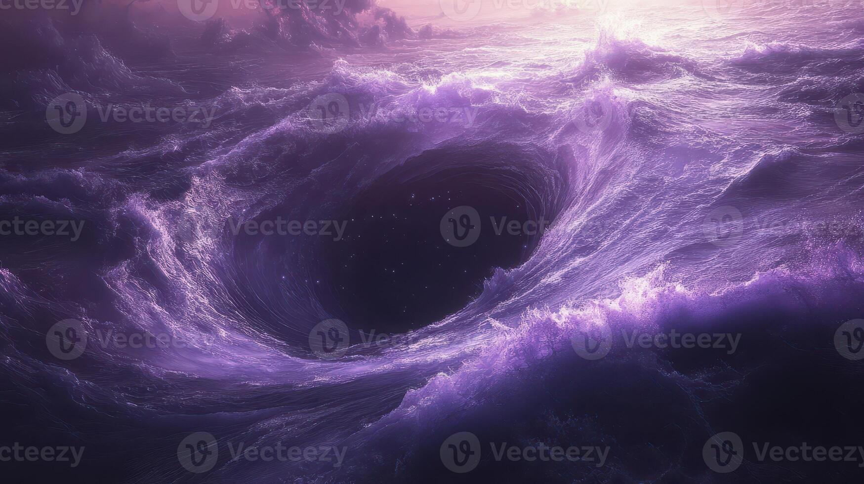 Purple cosmic vortex in ocean waves, fantasy art, background photo