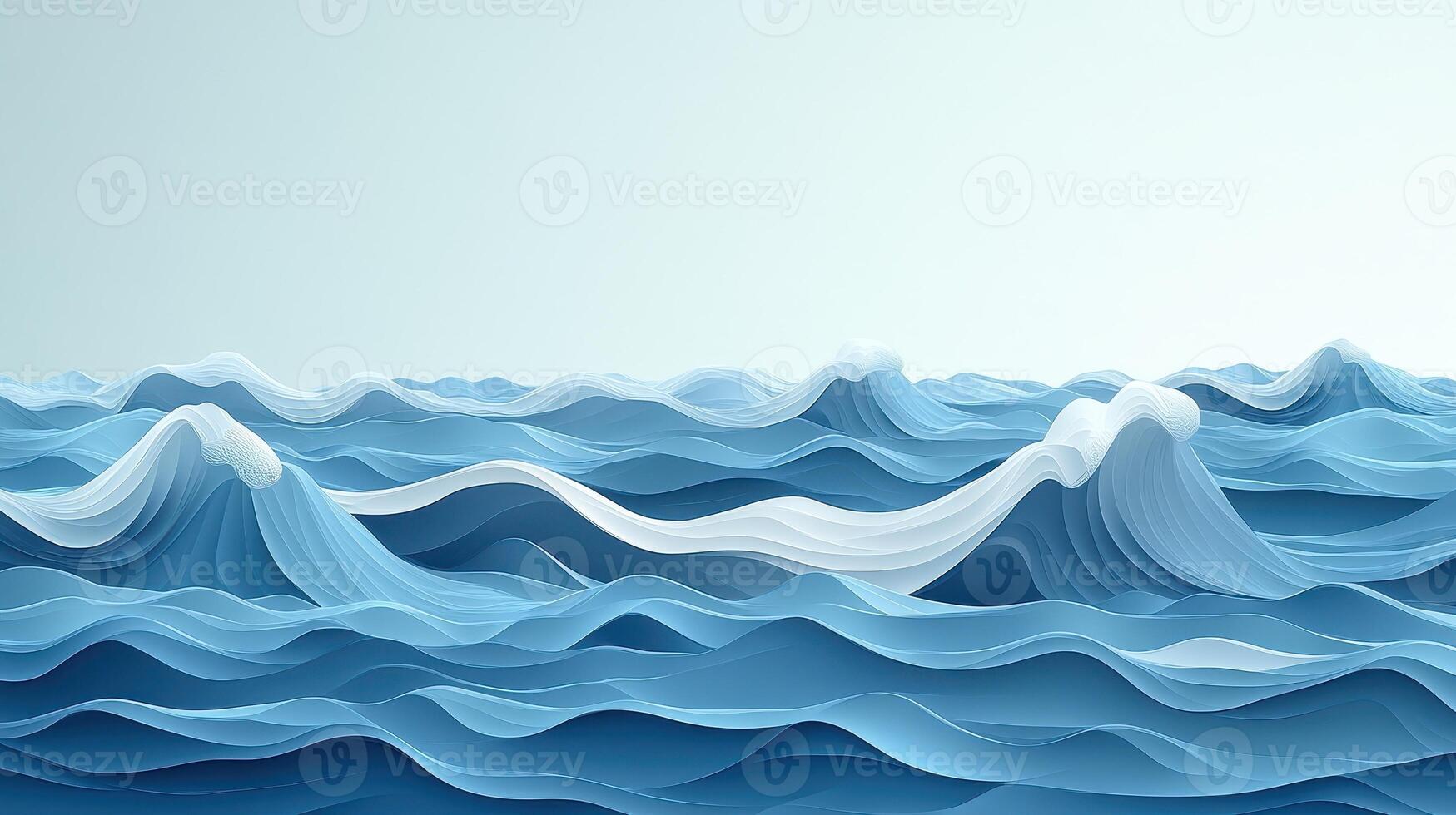 Abstract ocean waves, calm sea, paper art, serene background, website banner photo