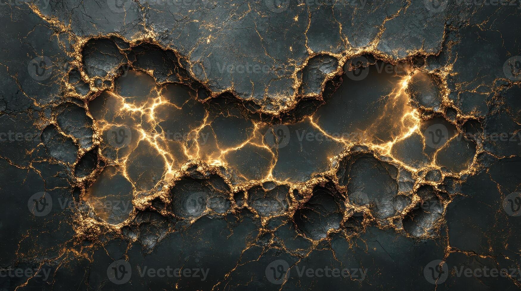 Glowing cracks in dark stone, abstract background, texture design photo