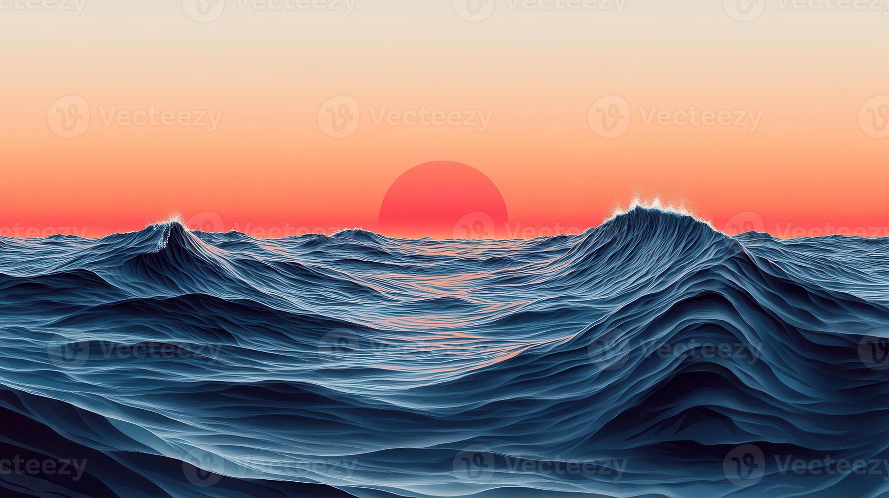 Ocean sunset, waves, calm sea, digital art, website background photo