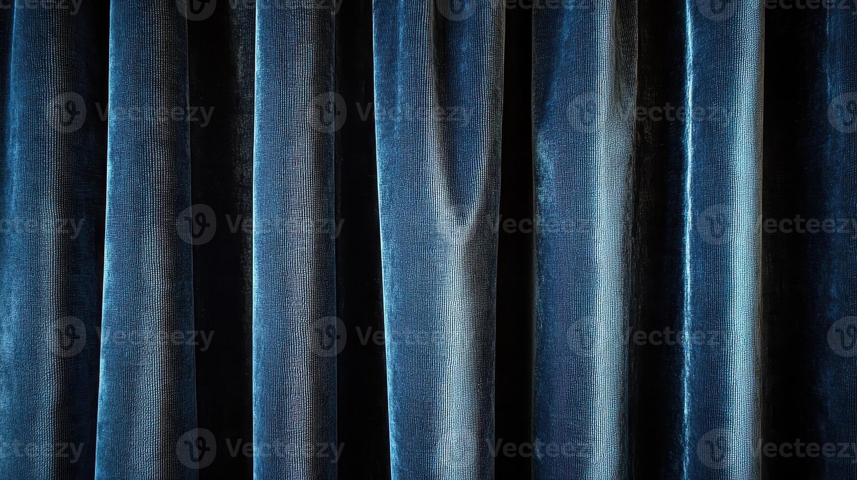 Blue velvet curtains texture, draped fabric background photo