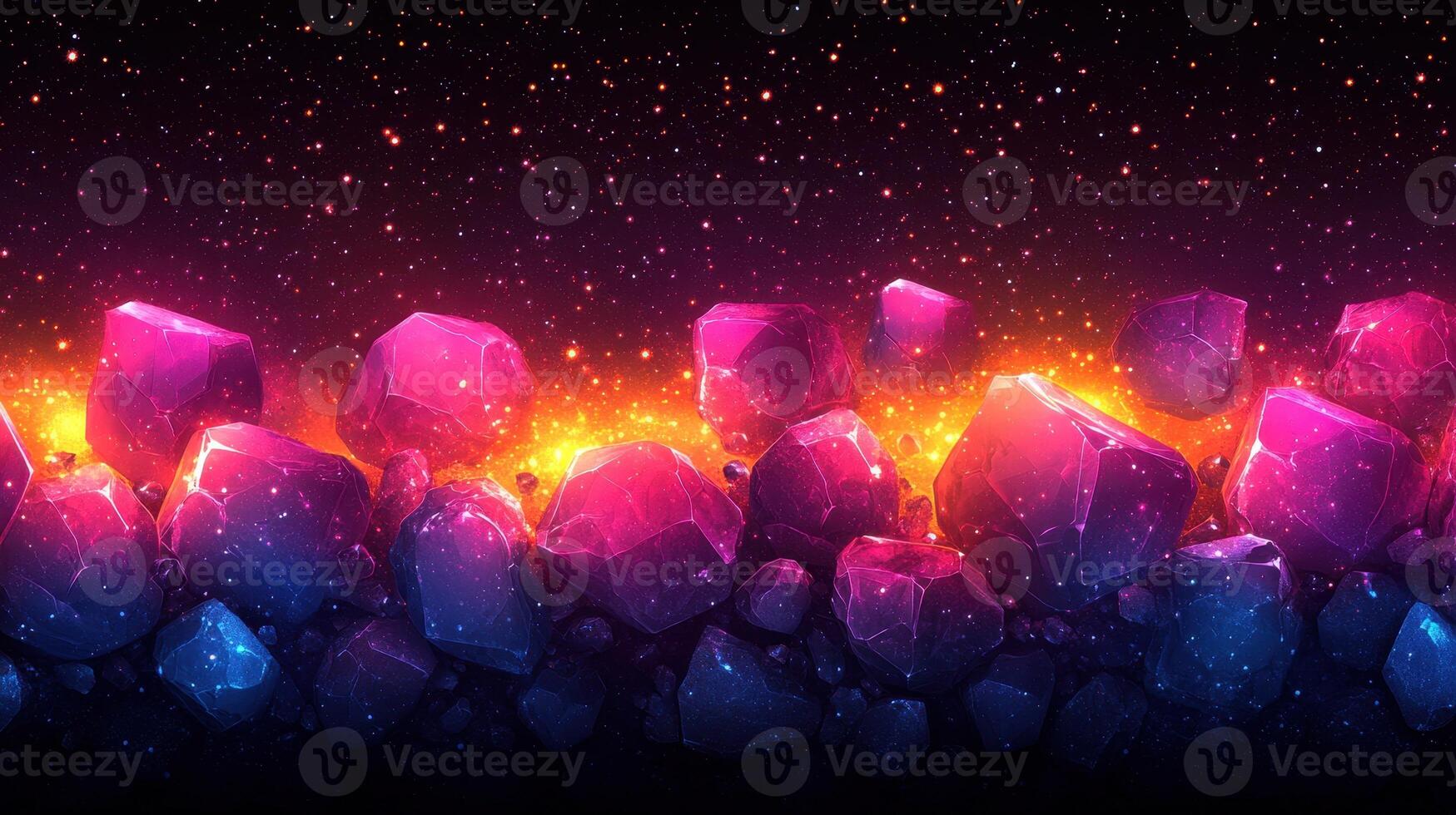 Glowing crystals, fiery background, cosmic dust, game design photo
