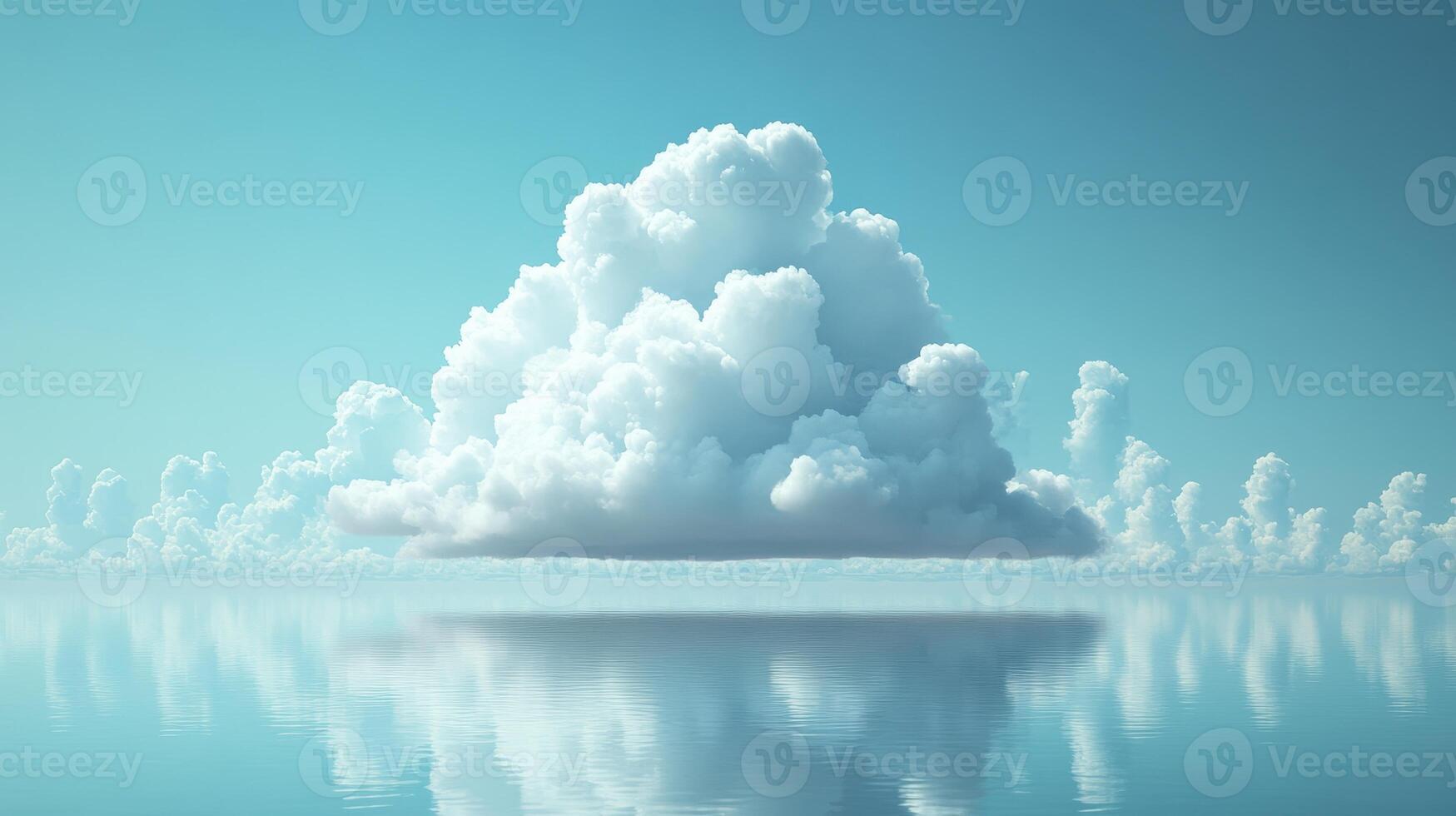 Calm ocean, single cumulus cloud, serene sky, peaceful background, ideal for relaxation themes photo