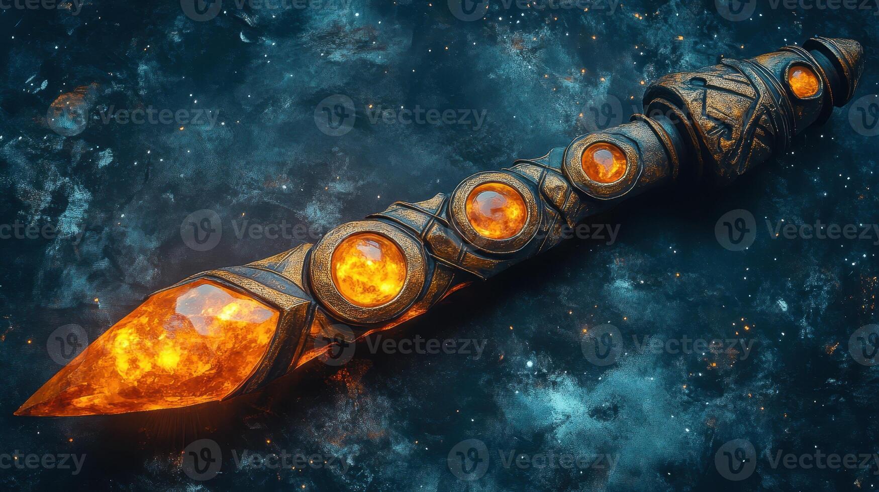 Glowing fantasy staff, cosmic background, magic, game asset photo