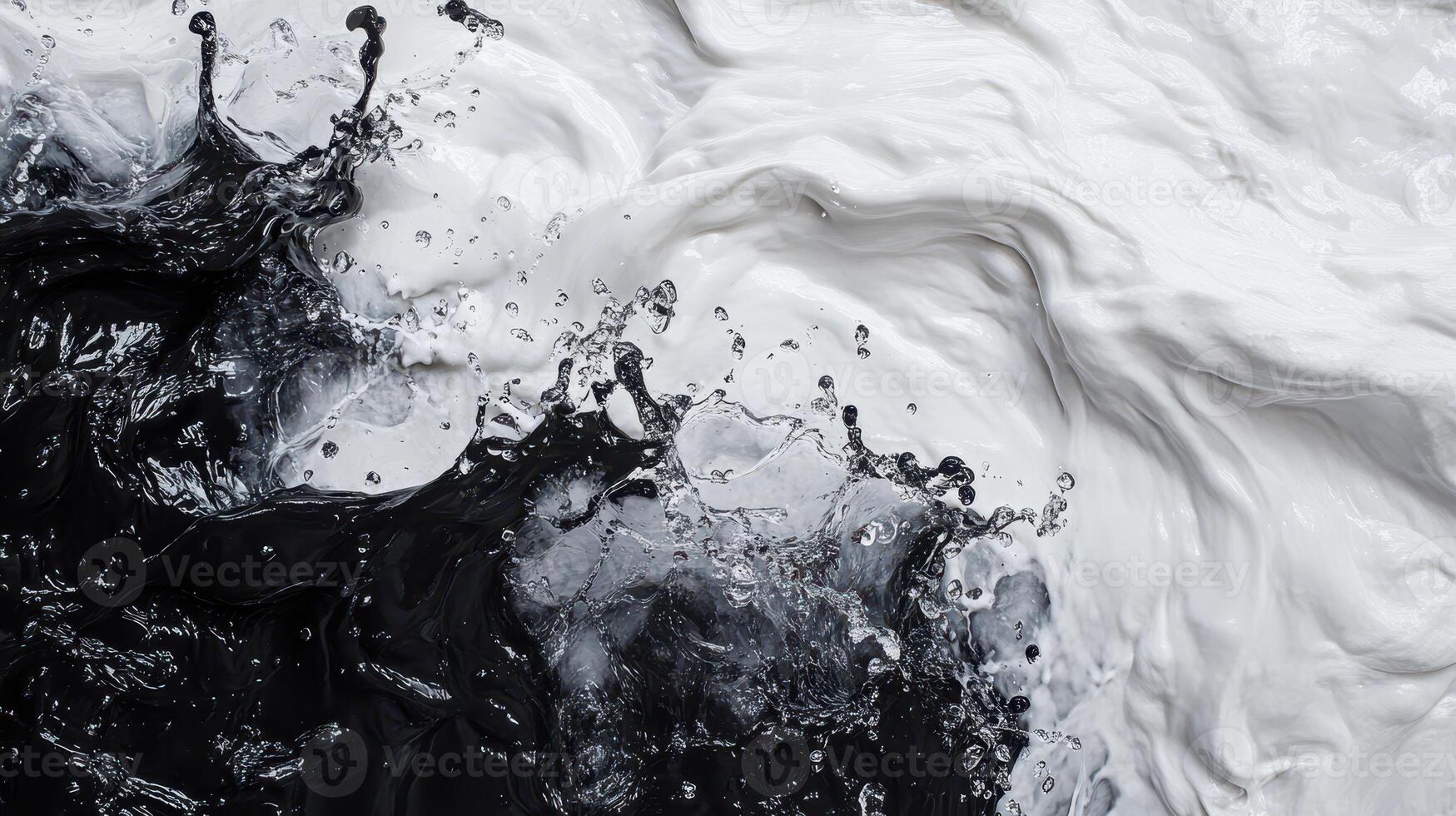 Black and white paint swirls, splash, abstract background, texture photo