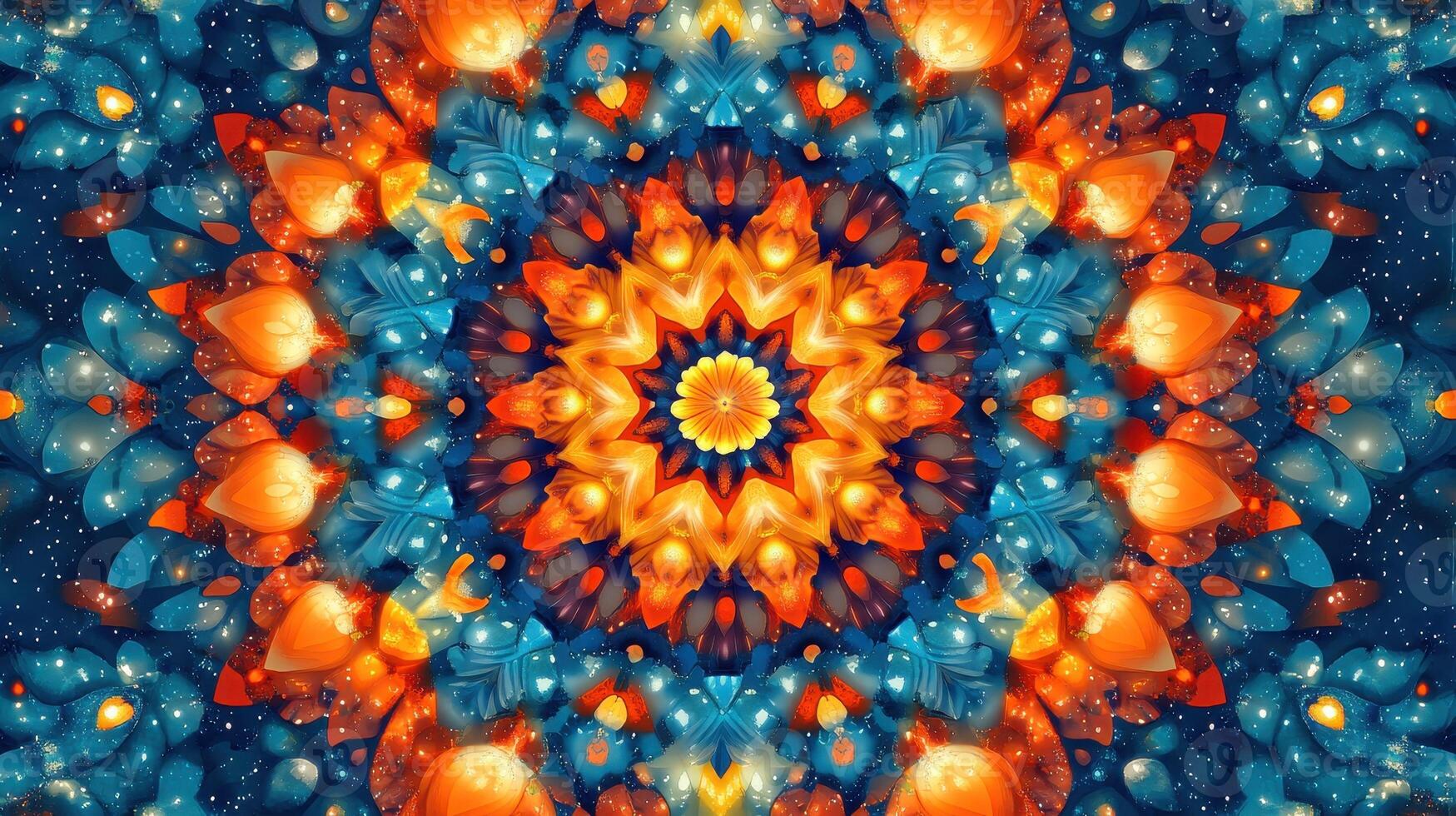 Colorful fractal mandala art, cosmic background, digital illustration, website design photo