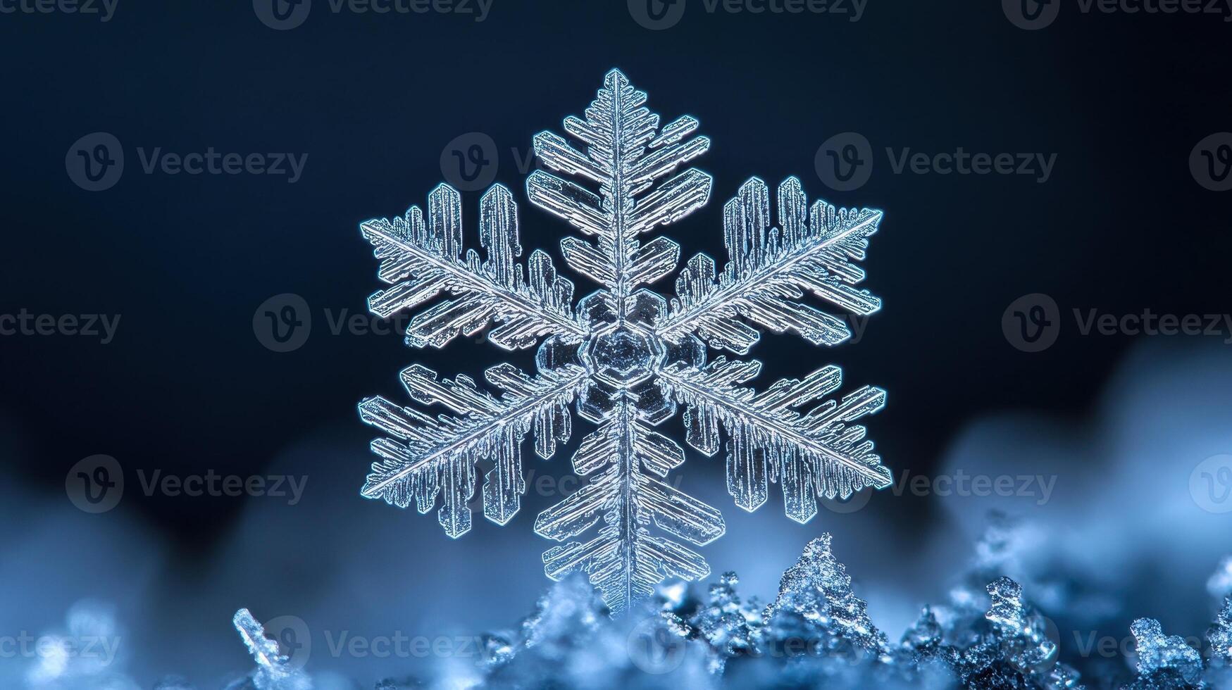Intricate Snowflake on Snow, Winter Macro Photography, Nature Background, Holiday Card photo