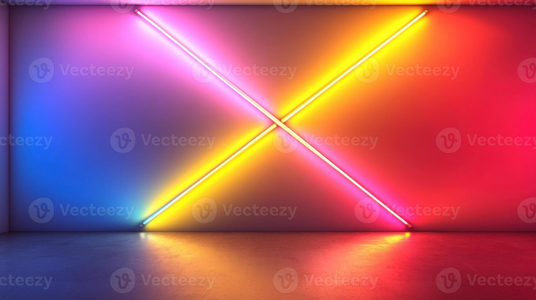 Neon cross lights in room, colorful glow, modern interior design, background for presentation photo