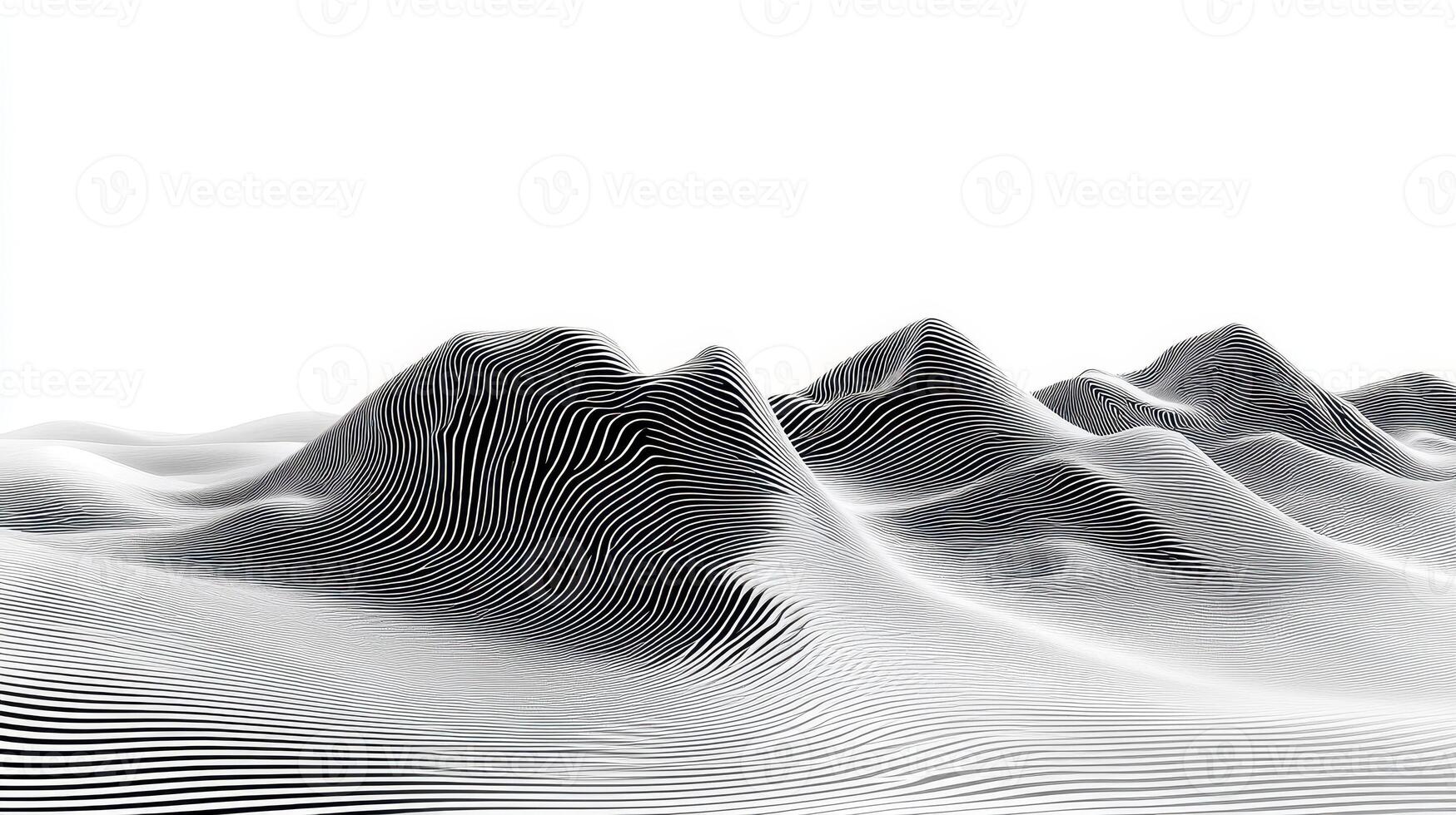 Abstract grayscale mountain range, digital art, white background, design element photo