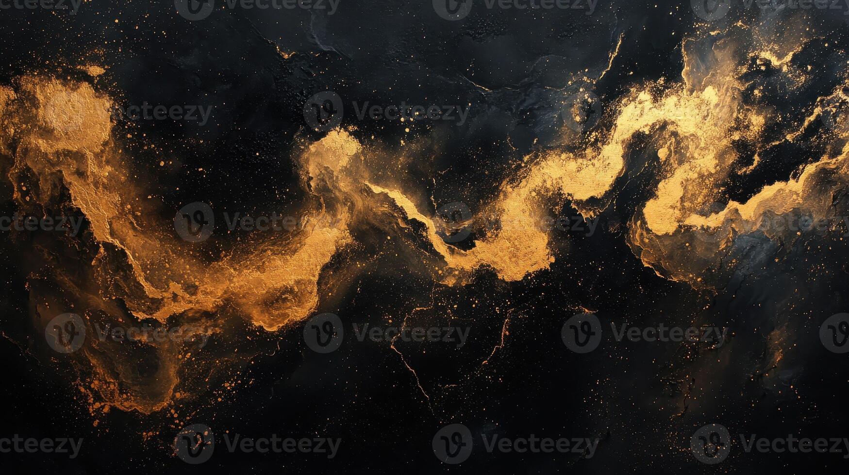 Golden swirls in dark space, cosmic abstract background, design element photo