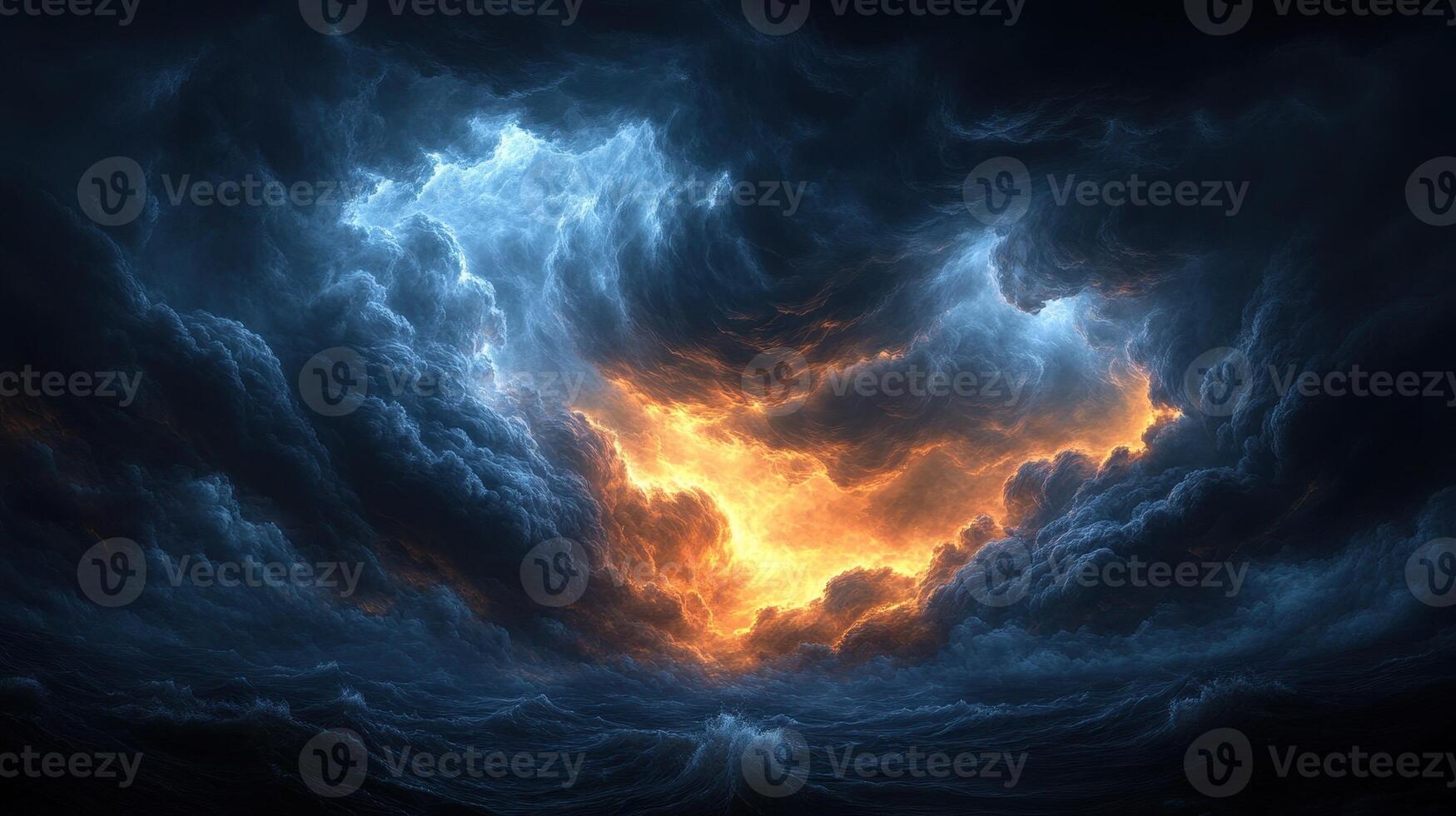 Fiery storm cloudscape, dramatic sky, apocalyptic background, fantasy art photo