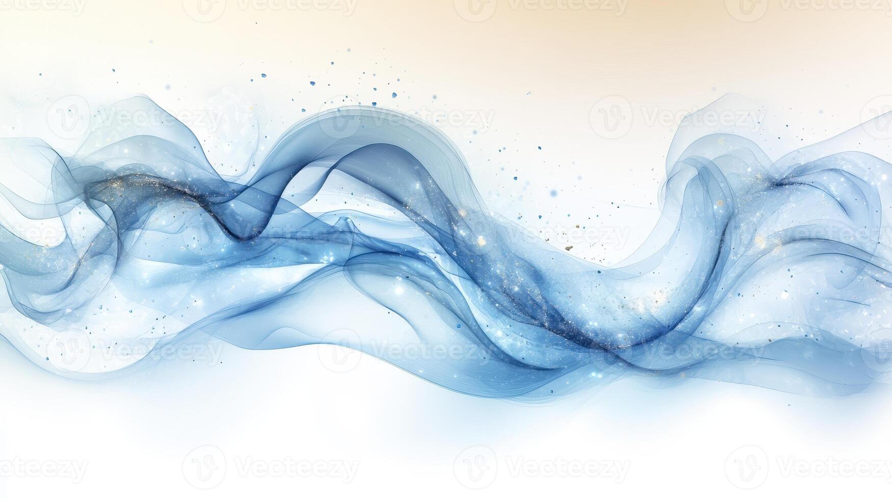 Blue Abstract Waves, Sparkling Dust, White Background, Design Element photo