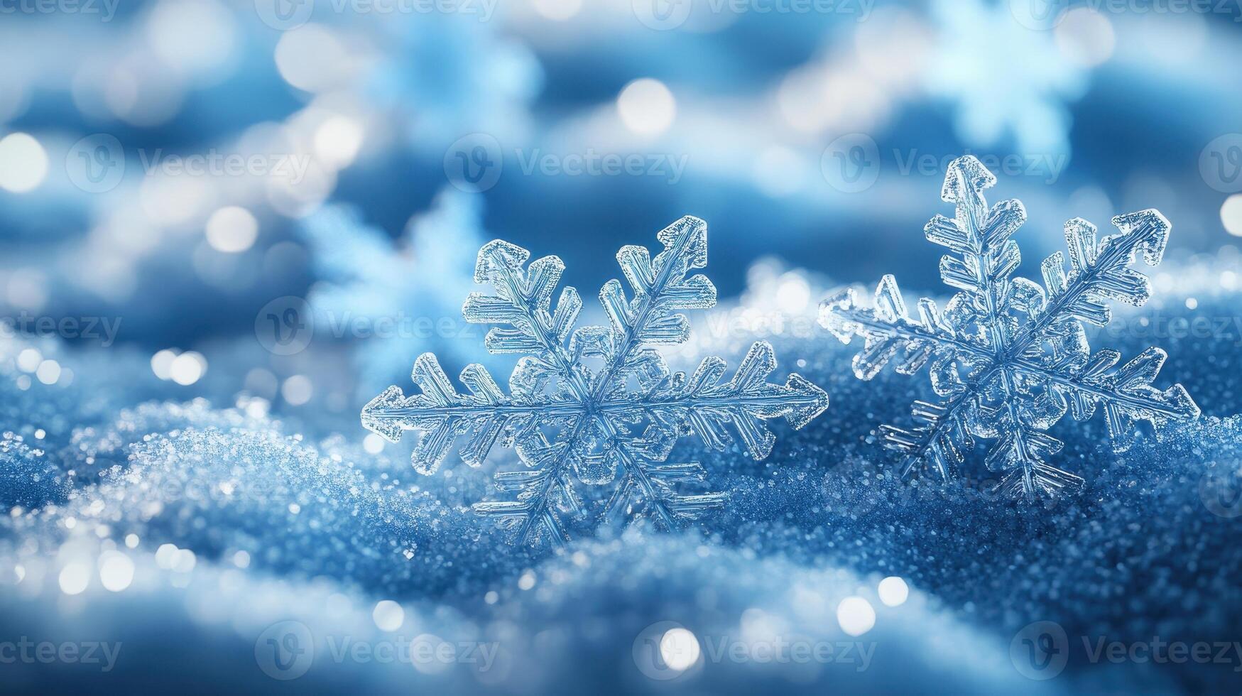 Sparkling snowflakes on snow, winter wonderland background, photo