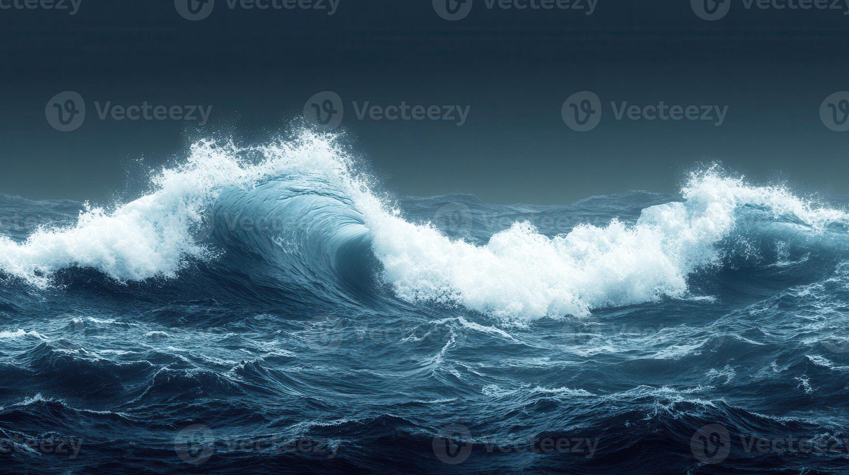 Ocean storm waves crashing, dark sky, dramatic seascape, weather background photo