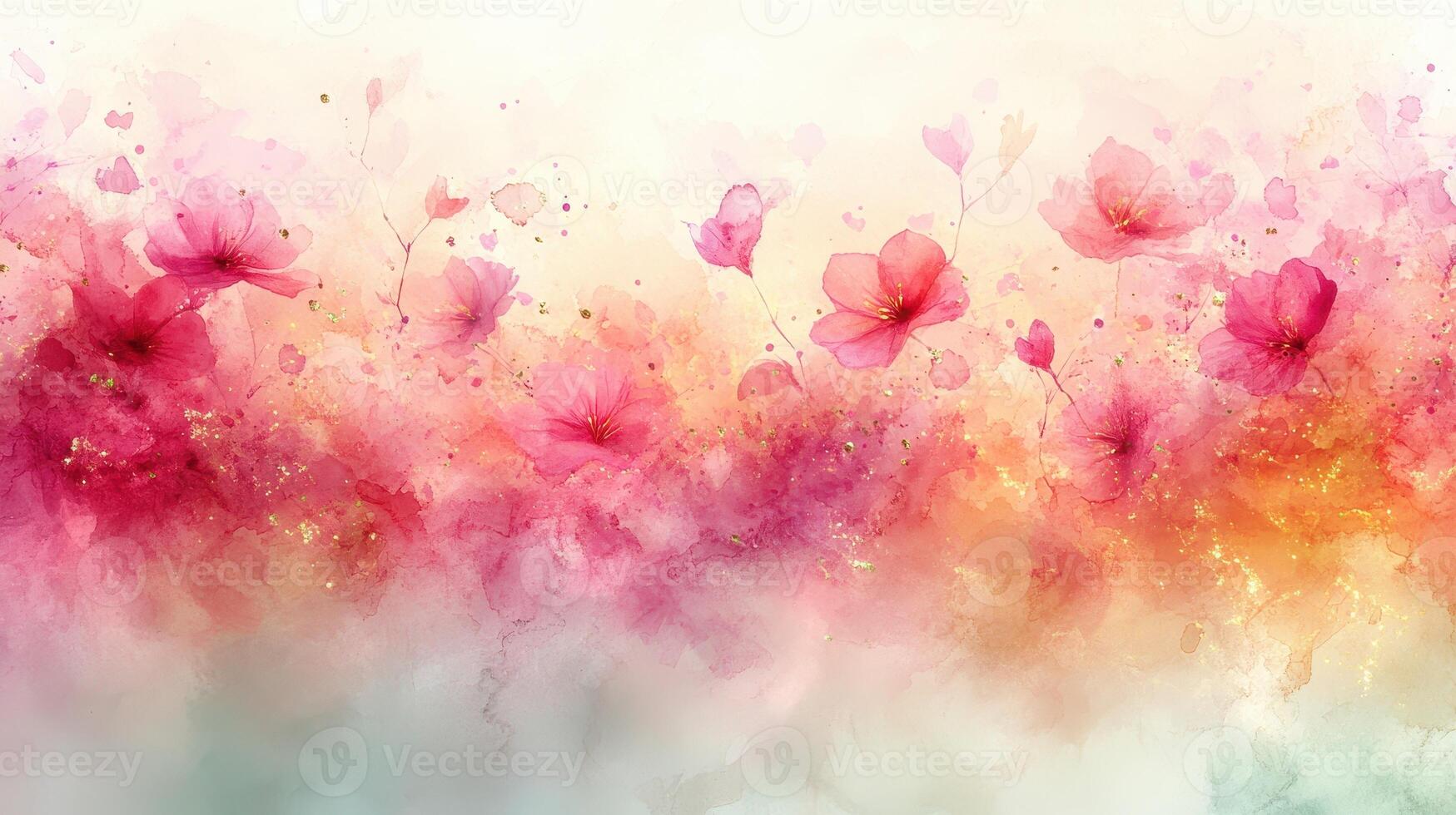 Pink flowers watercolor, spring background, floral design, website banner photo