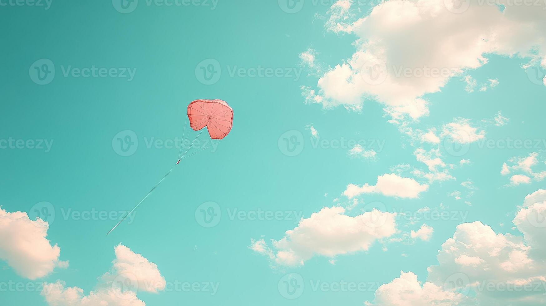 Heart-shaped kite flies, sunny sky, clouds, outdoor fun photo