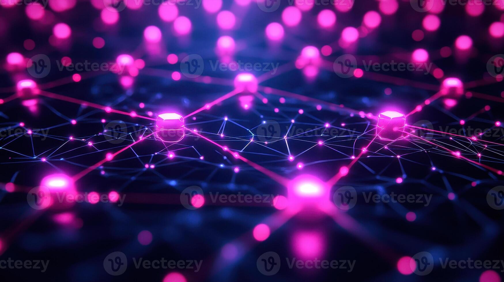 Global network connection, nodes glowing, dark background, technology concept photo