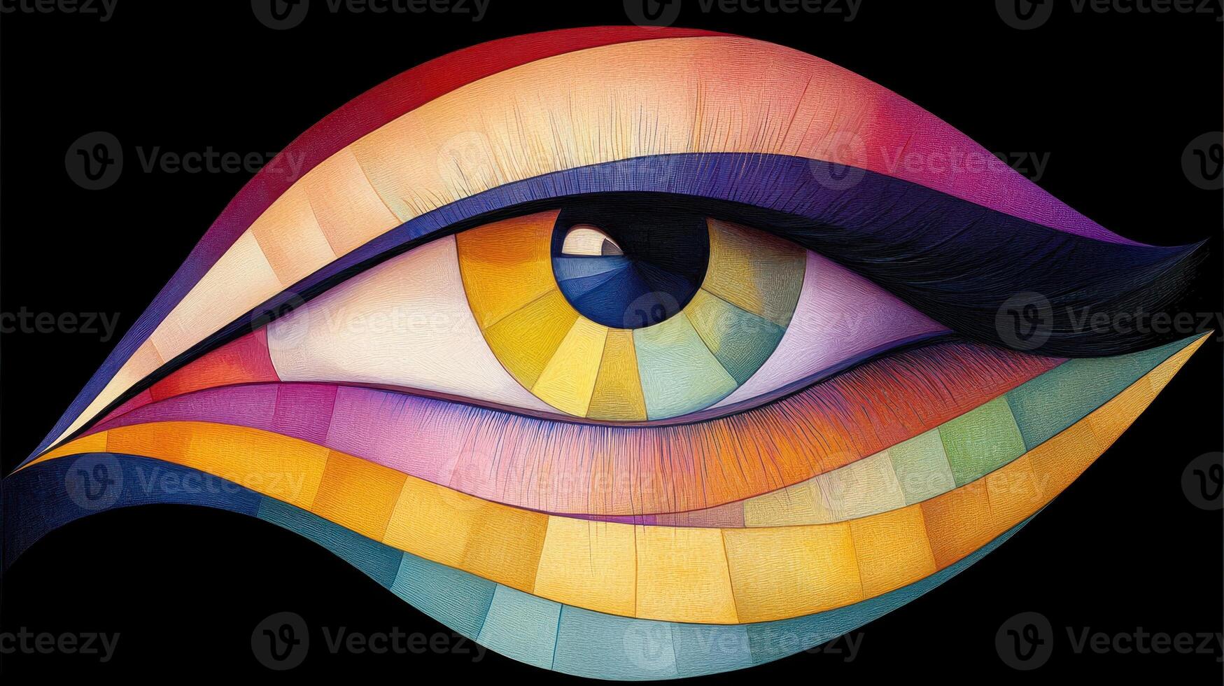 Colorful eye, color palette, abstract art, dark background, design element photo