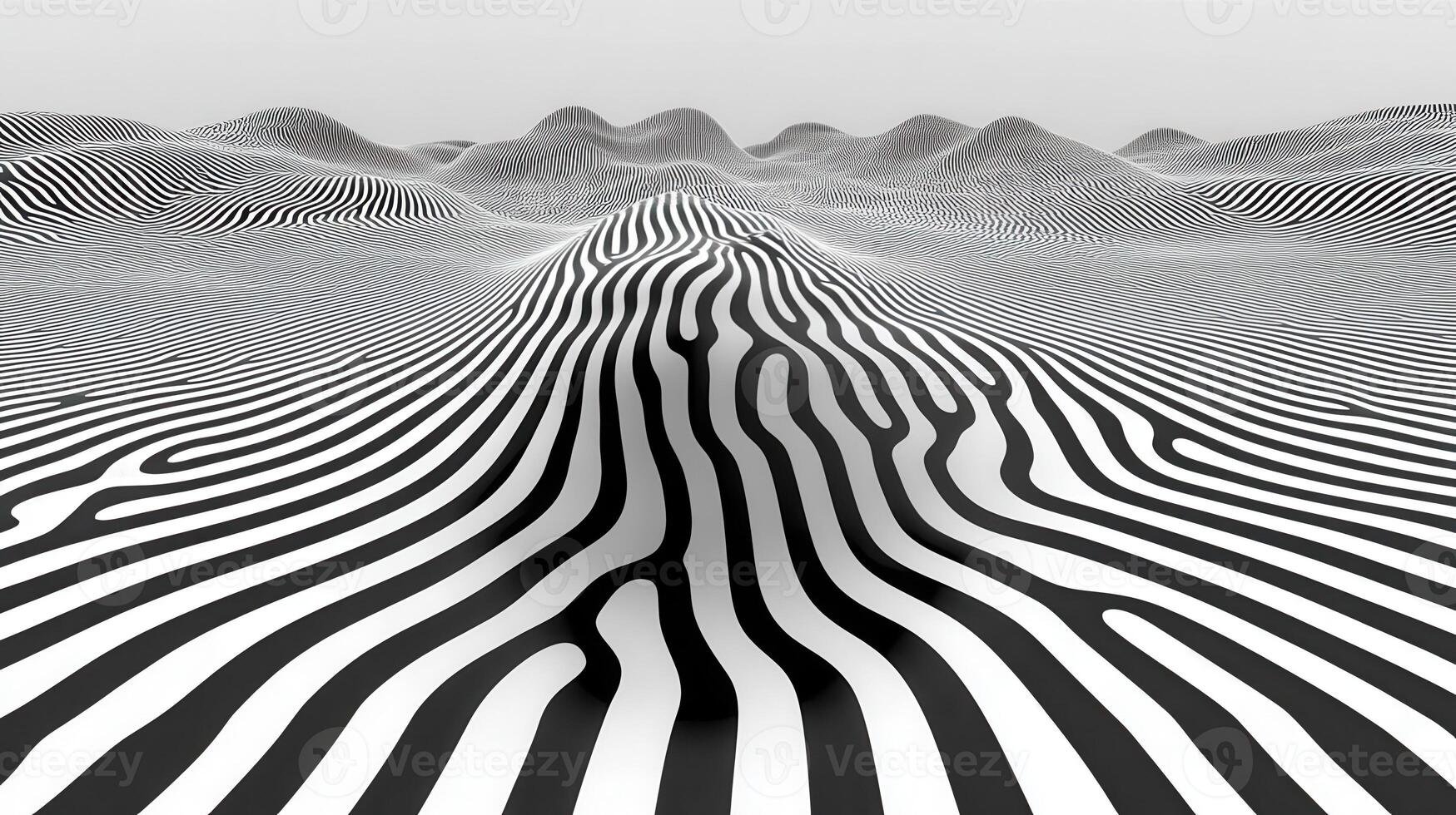 Abstract black and white striped landscape, digital art, background photo