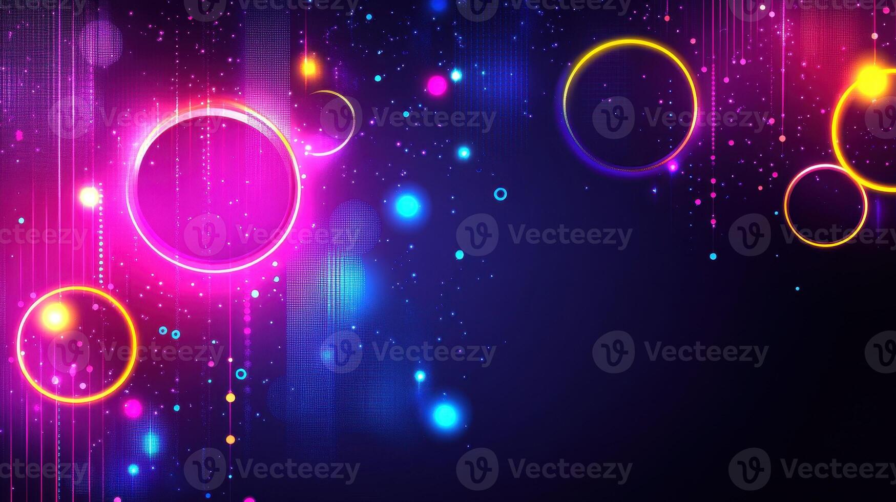 Abstract glowing circles, vibrant digital art, dark background, futuristic design, website banner photo