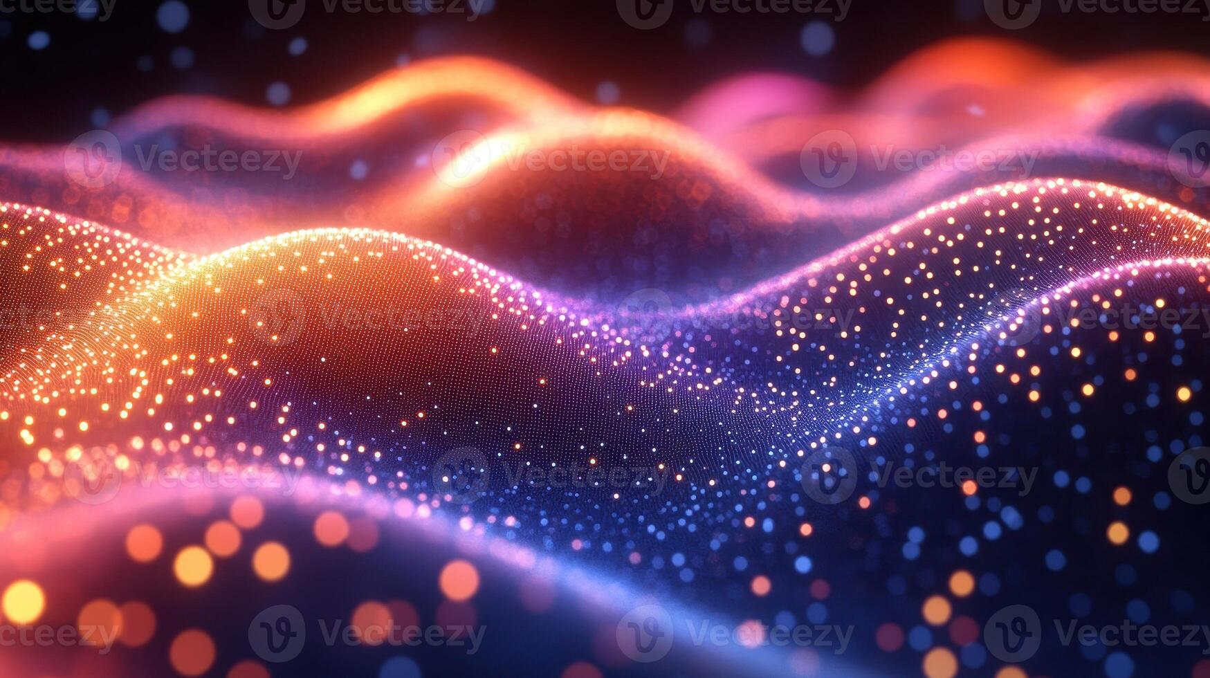 Abstract glowing particle waves, digital art background photo
