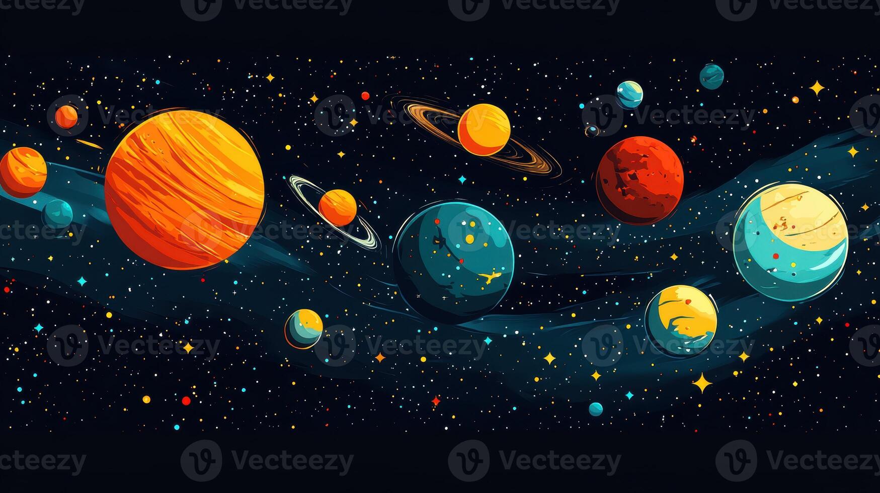 Colorful planets solar system space background, astronomy education photo
